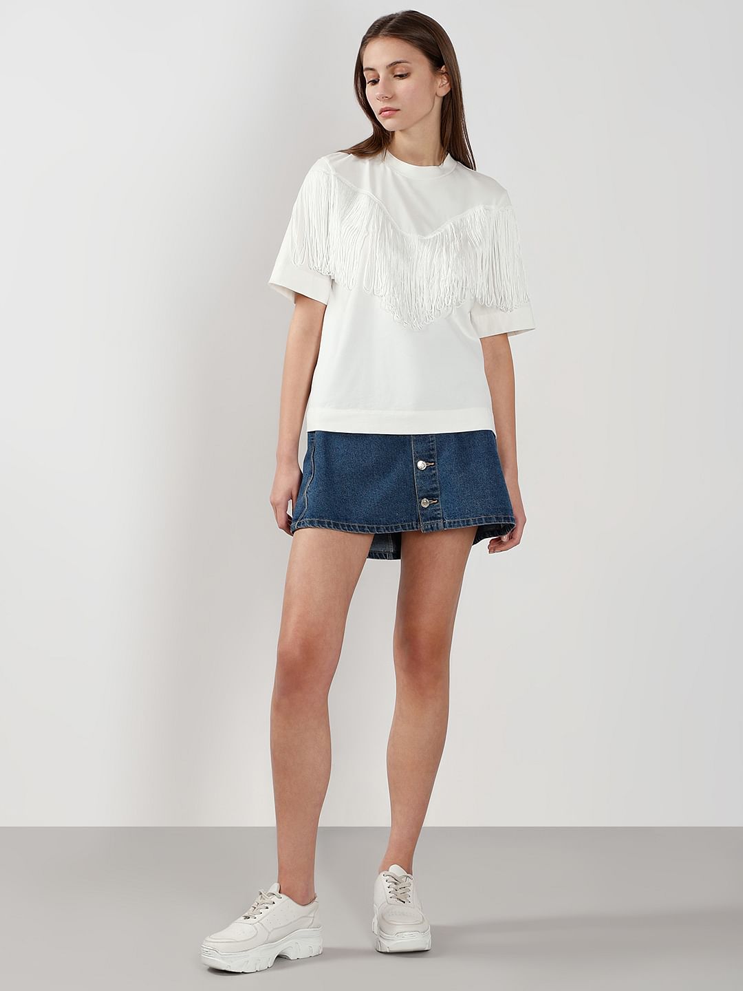 White Fringe Detail T-Shirt