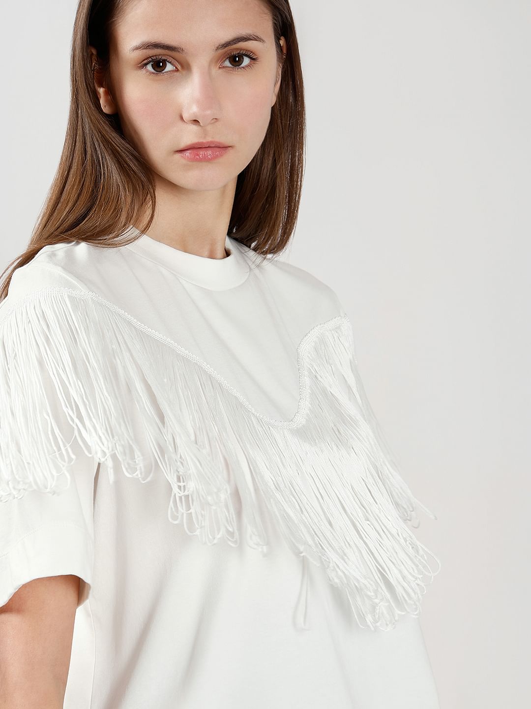 White Fringe Detail T-Shirt