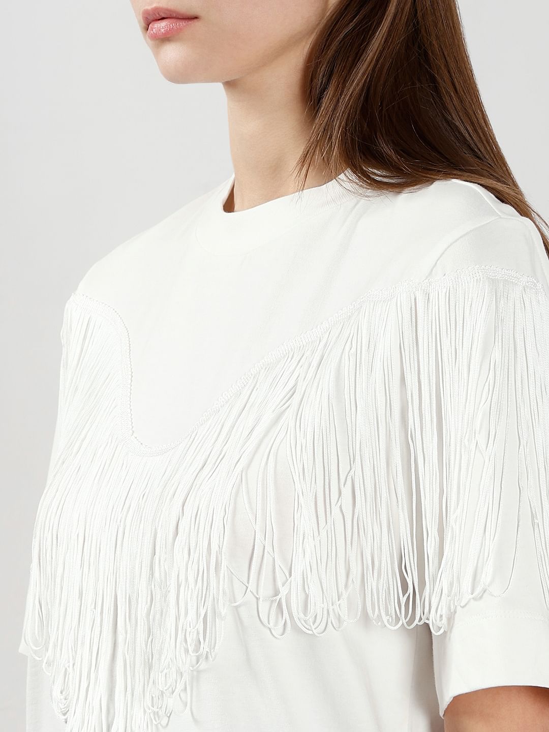 White Fringe Detail T-Shirt