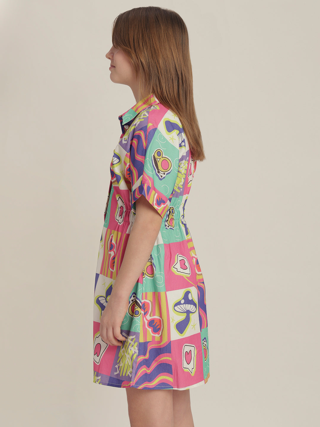 Girls Comic Block Print Shirt Dress