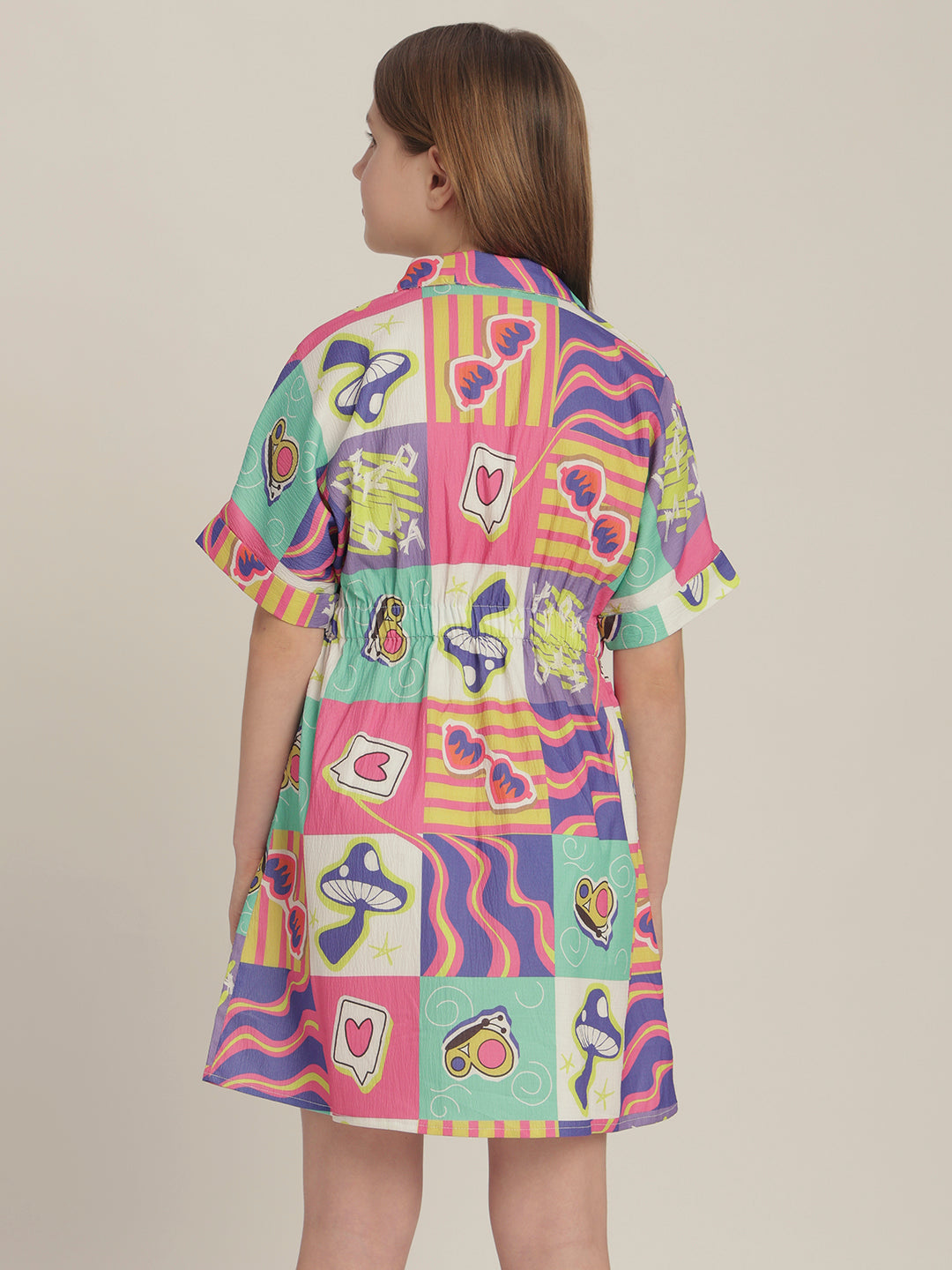 Girls Comic Block Print Shirt Dress