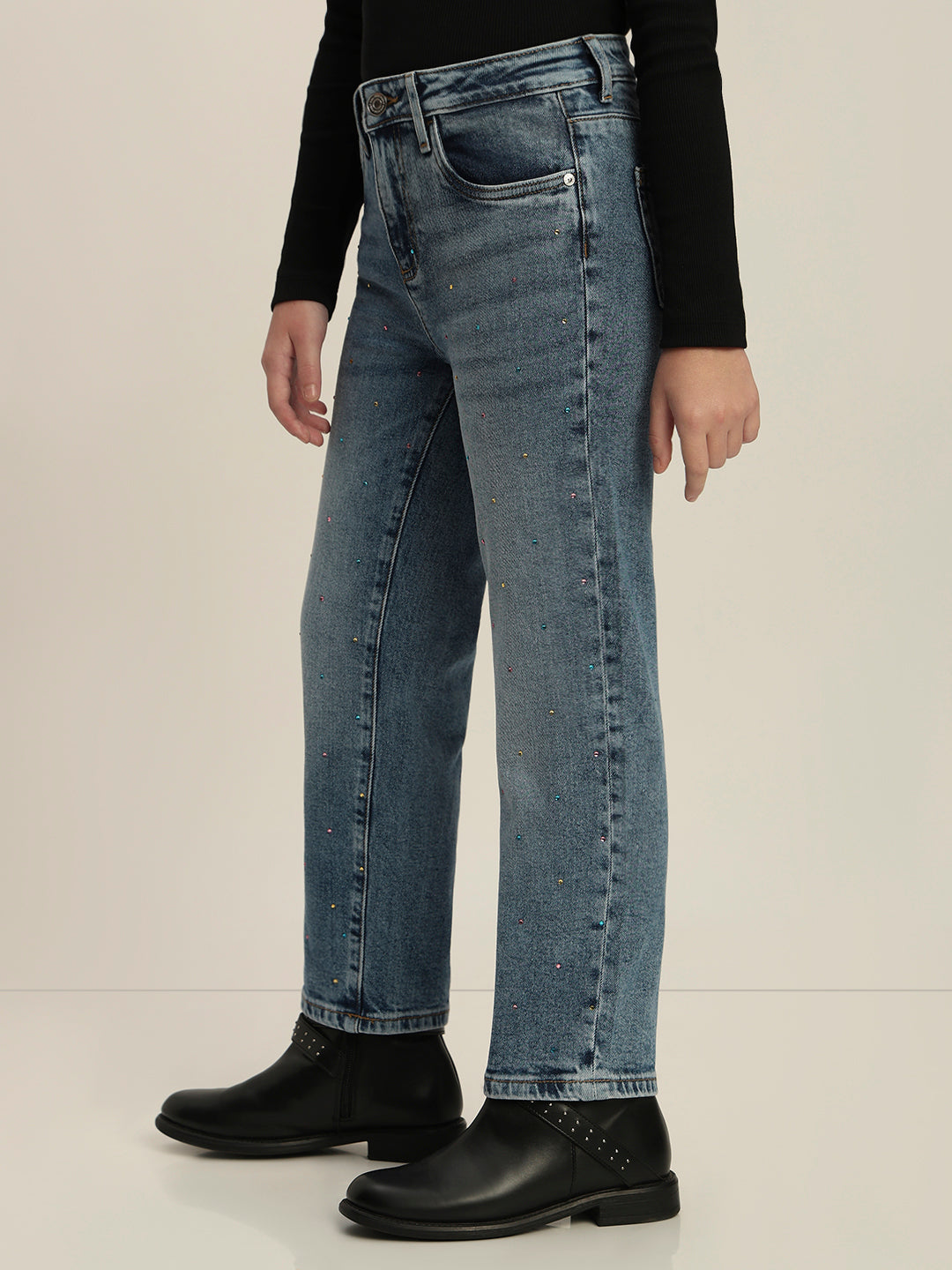 Girls Embellished Mom Fit Jeans