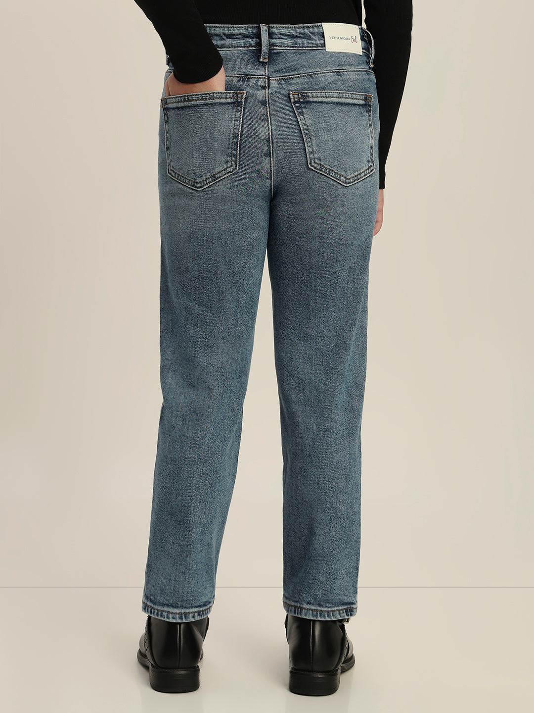 Girls Embellished Mom Fit Jeans