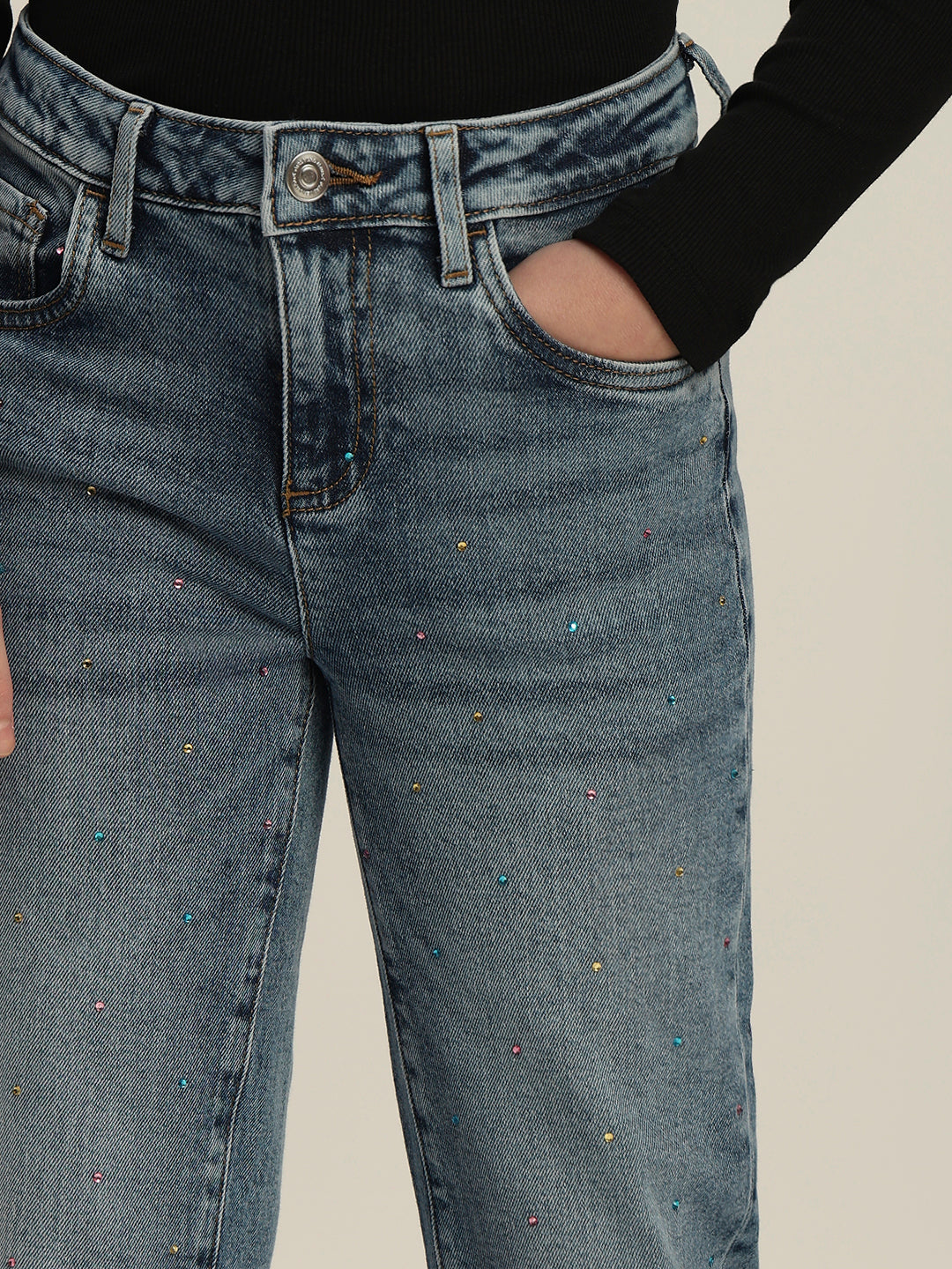Girls Embellished Mom Fit Jeans