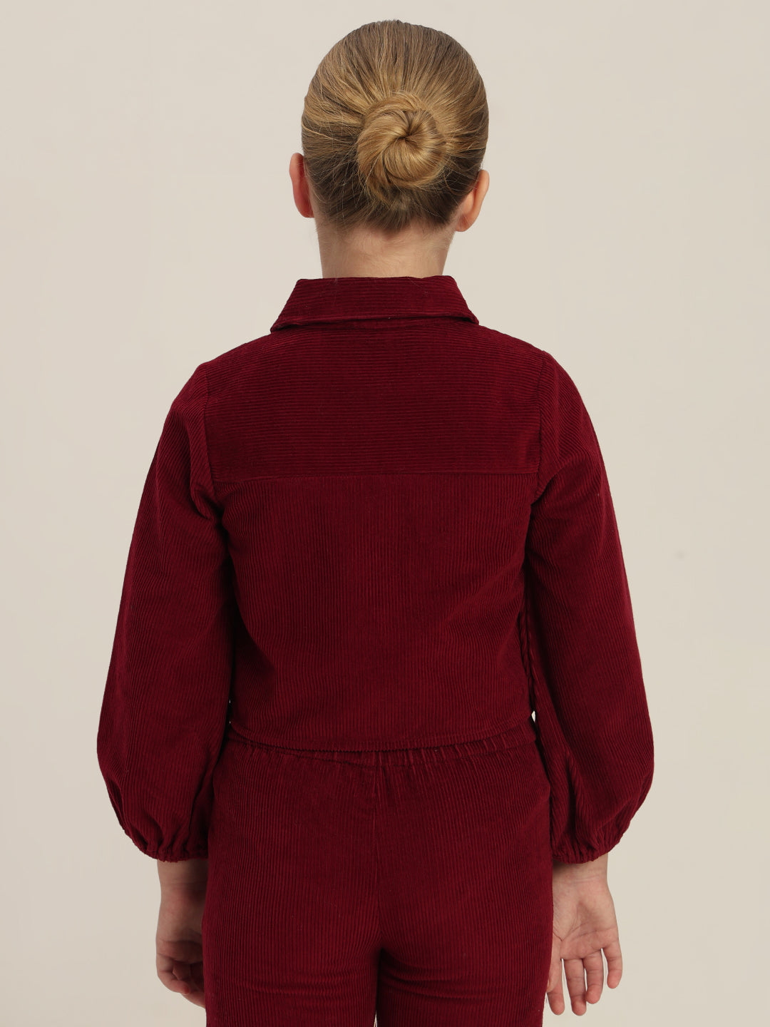 GIRLS Maroon Embroidered Corduroy Shirt