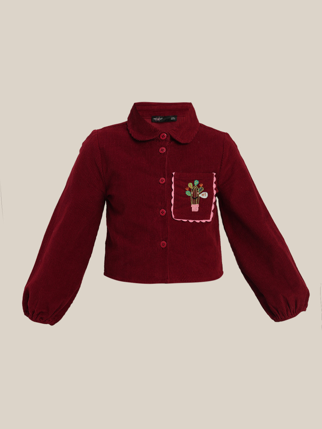 GIRLS Maroon Embroidered Corduroy Shirt