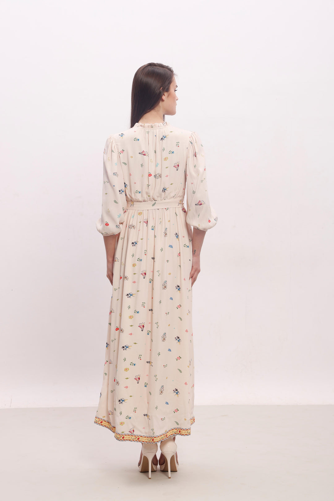 Vero Moda Ecru Printed Midaxi Dress