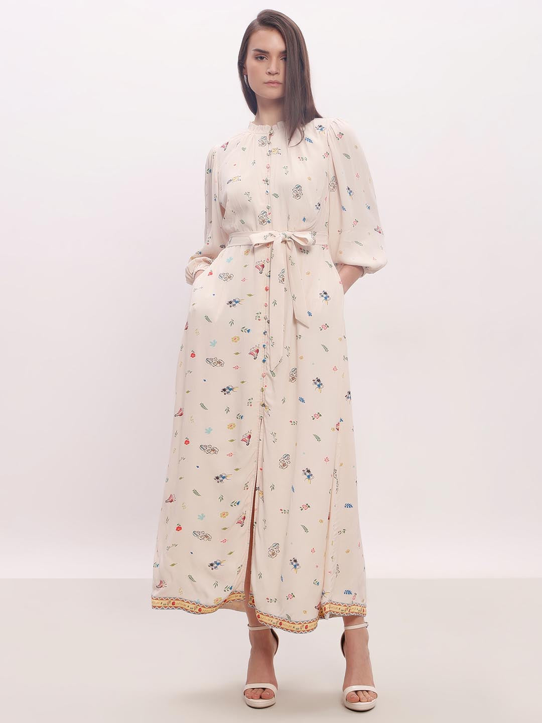 Vero Moda Ecru Printed Midaxi Dress