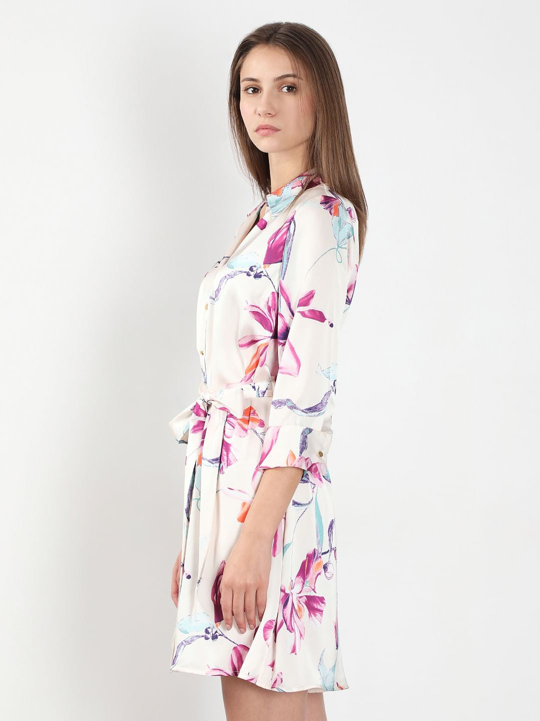 White Printed Mini Shirt Dress