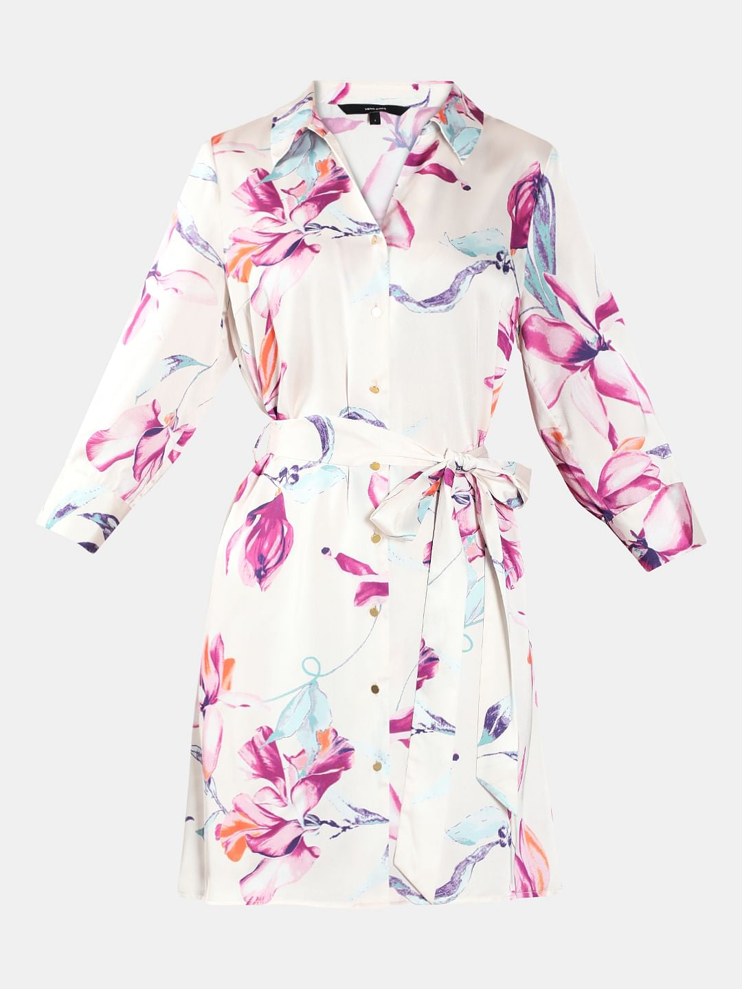 White Printed Mini Shirt Dress
