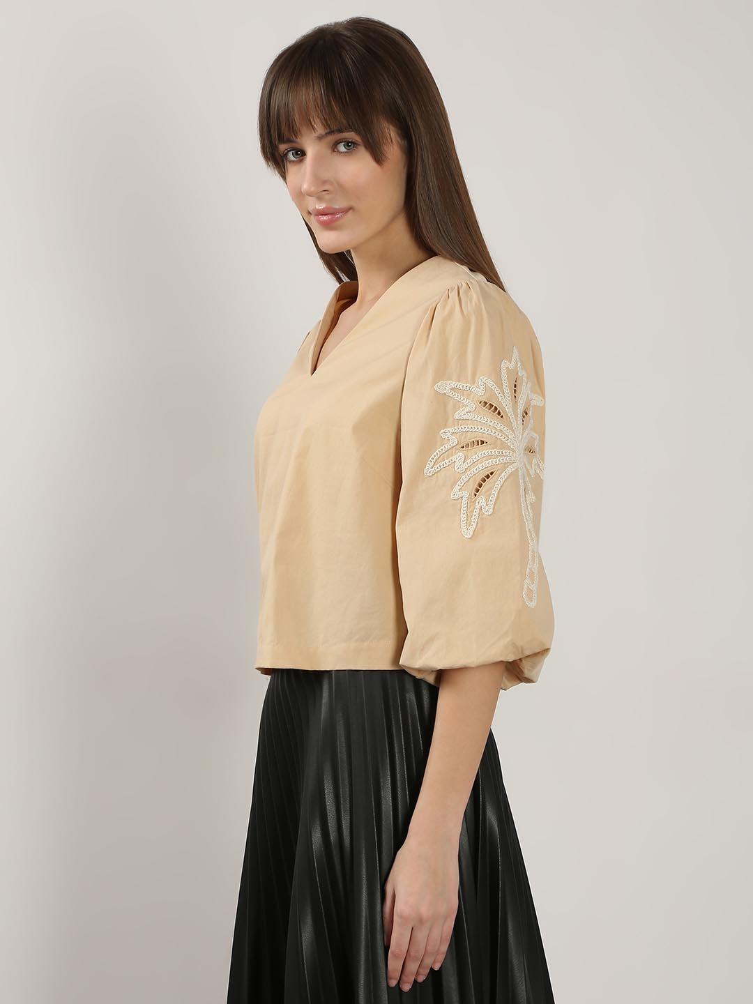 Vero Moda Beige Embroidered Print Top