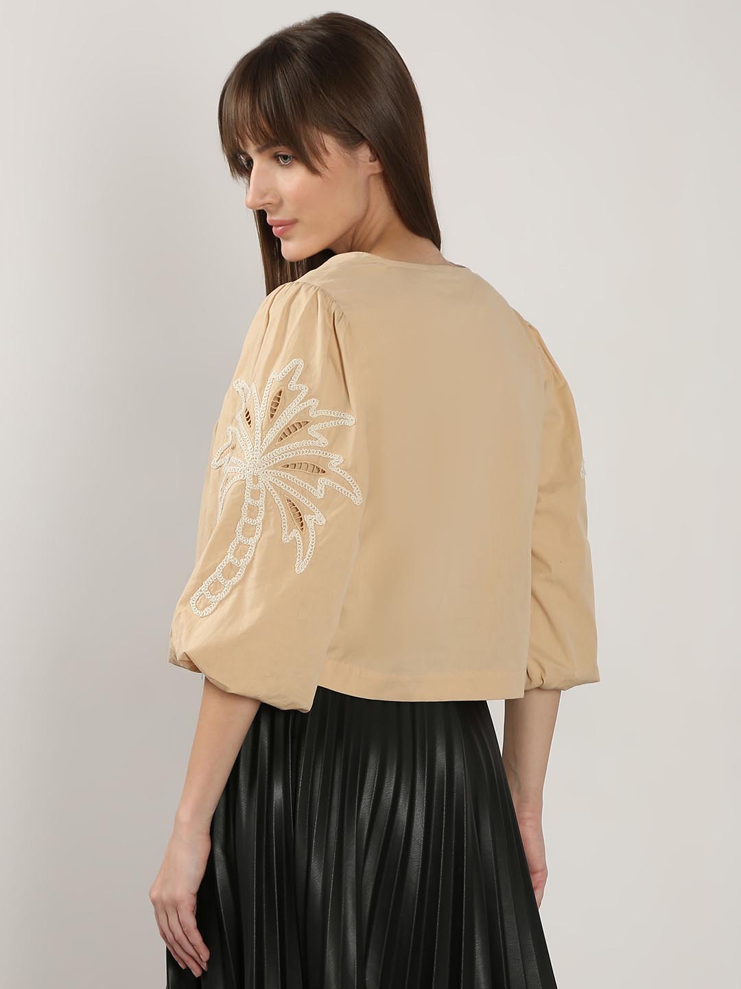 Vero Moda Beige Embroidered Print Top