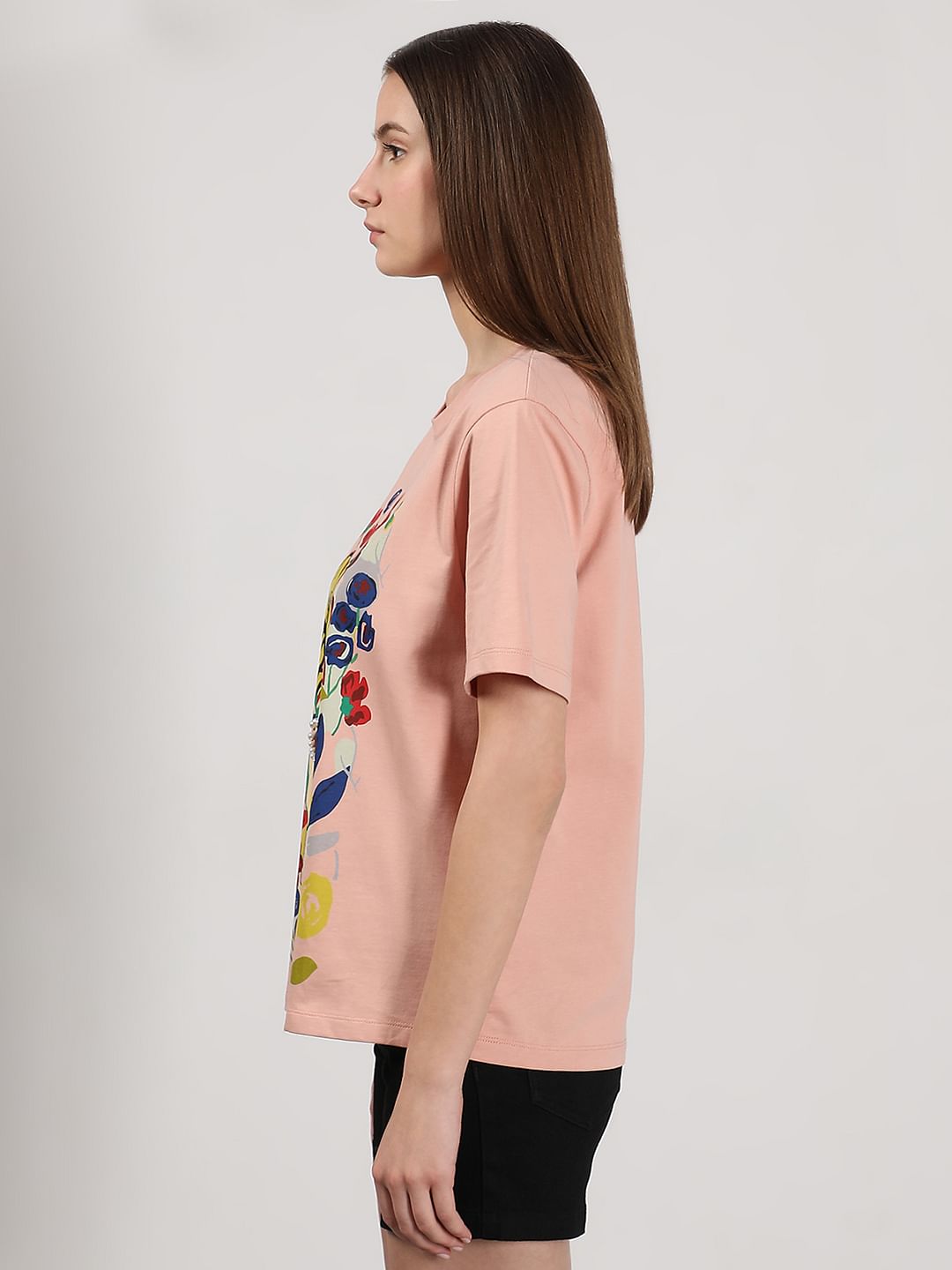 Pink Printed Cotton T-Shirt