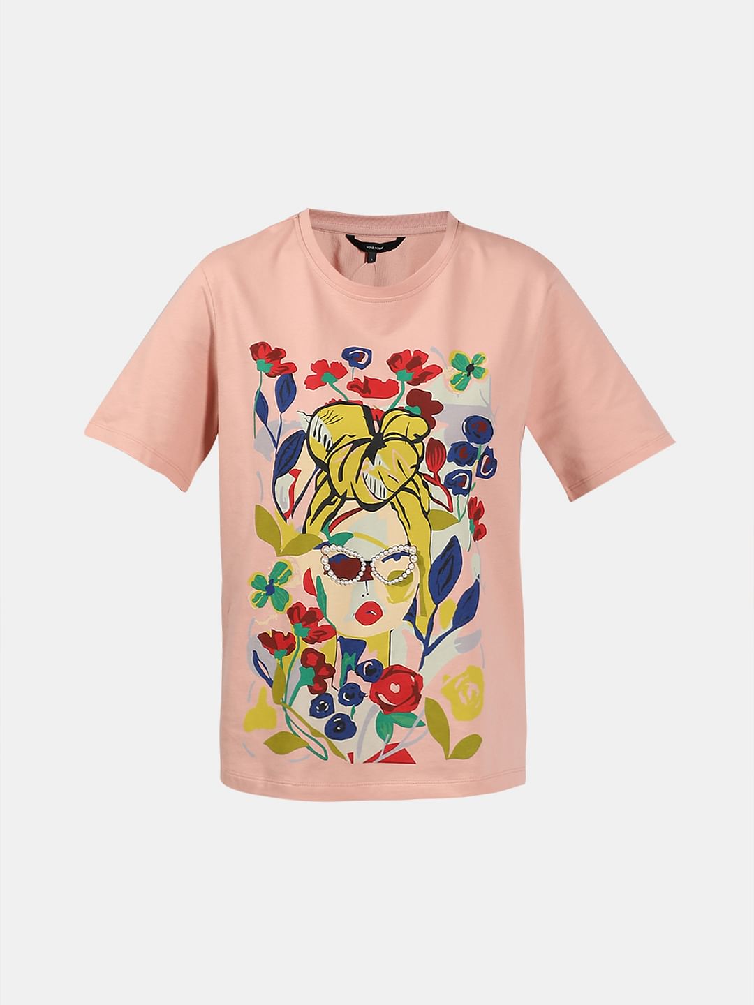 Pink Printed Cotton T-Shirt