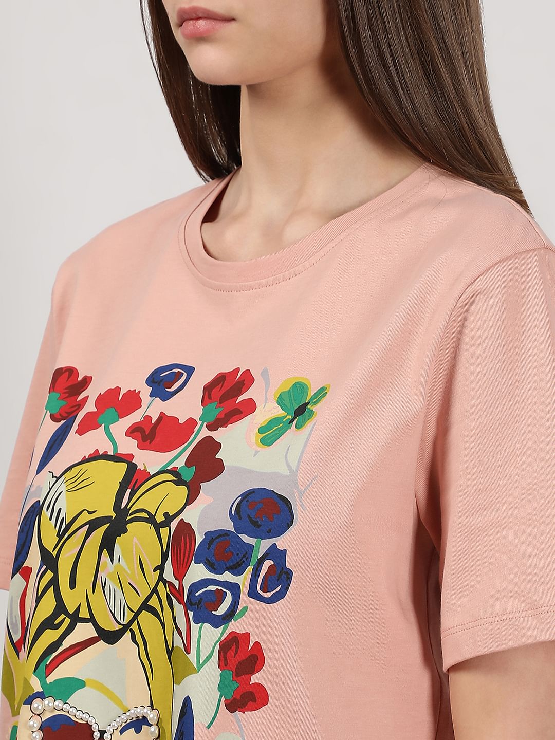 Pink Printed Cotton T-Shirt