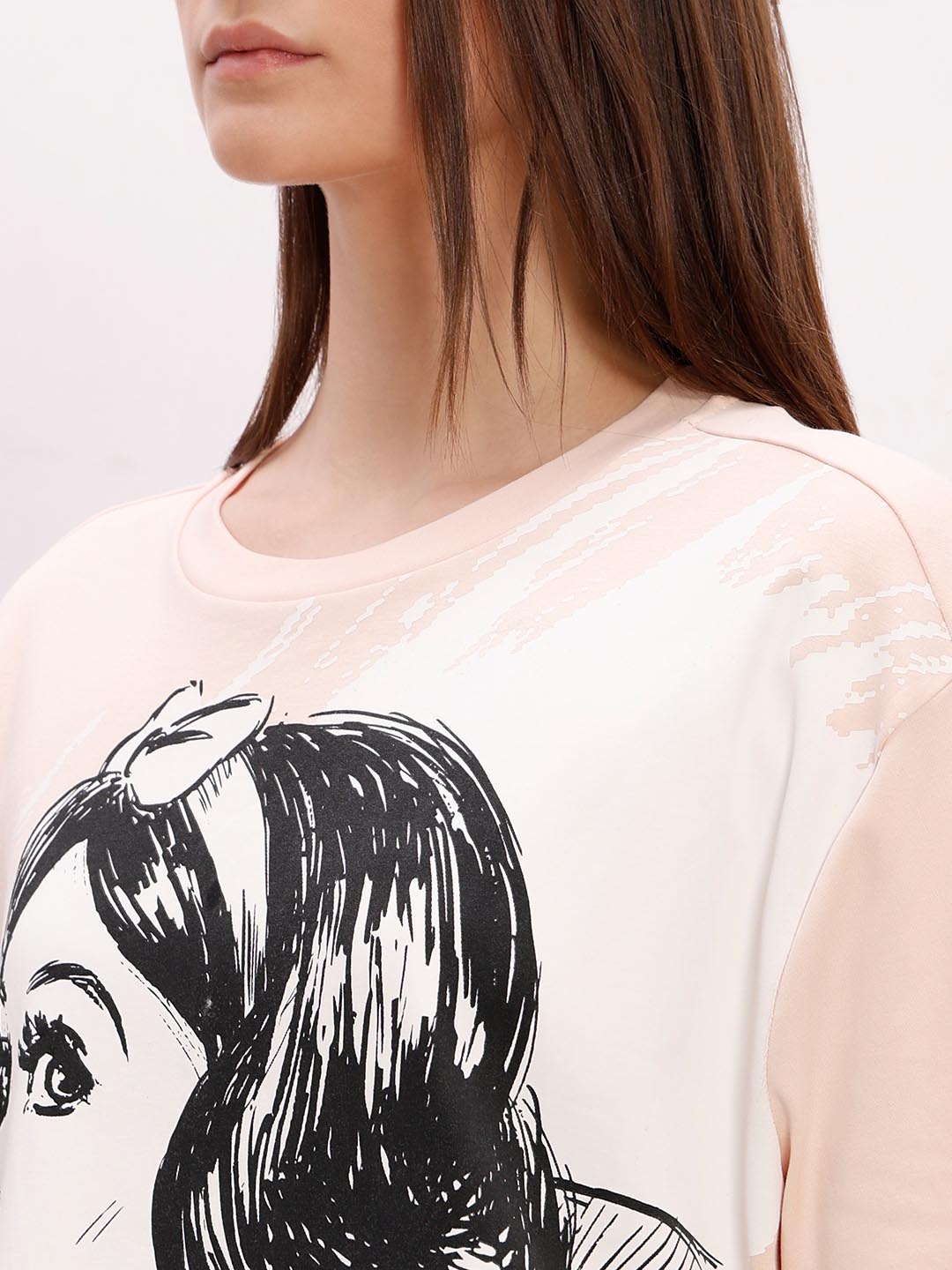 Vero Moda Peach Printed Cotton T-Shirt