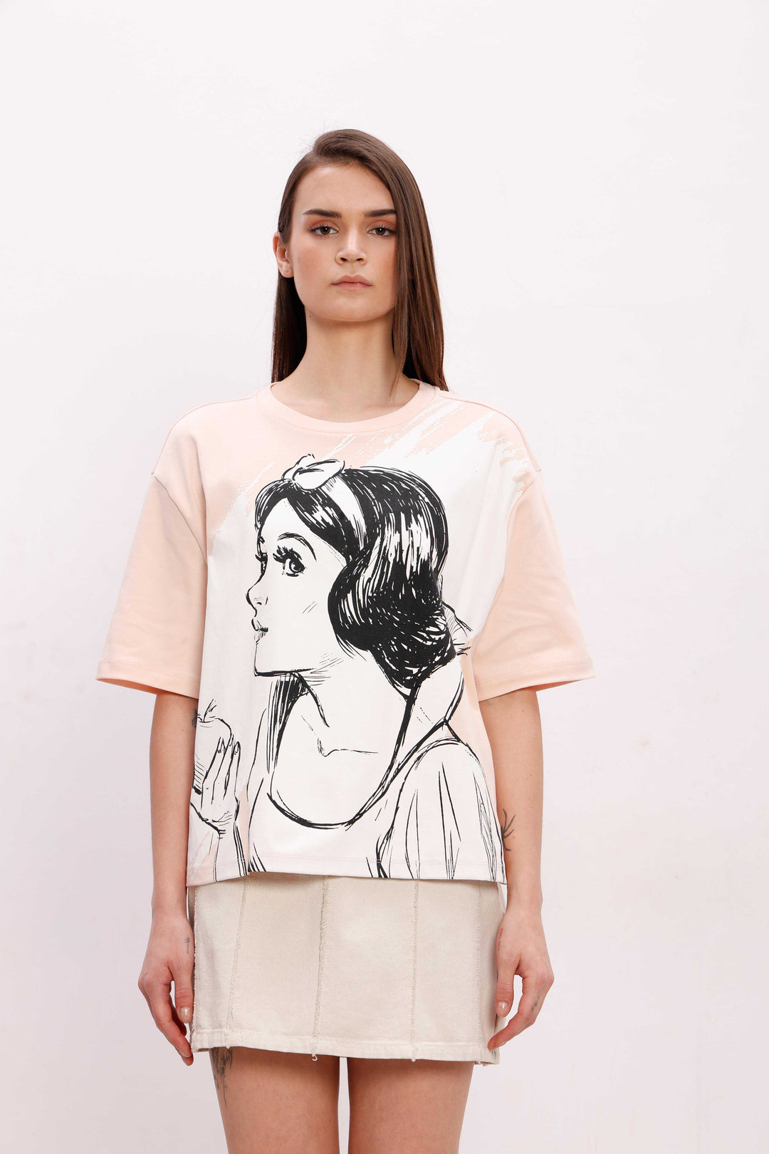 Vero Moda Peach Printed Cotton T-Shirt