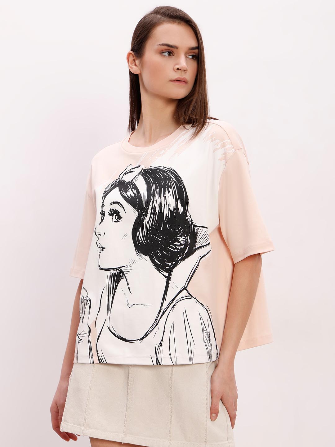 Vero Moda Peach Printed Cotton T-Shirt