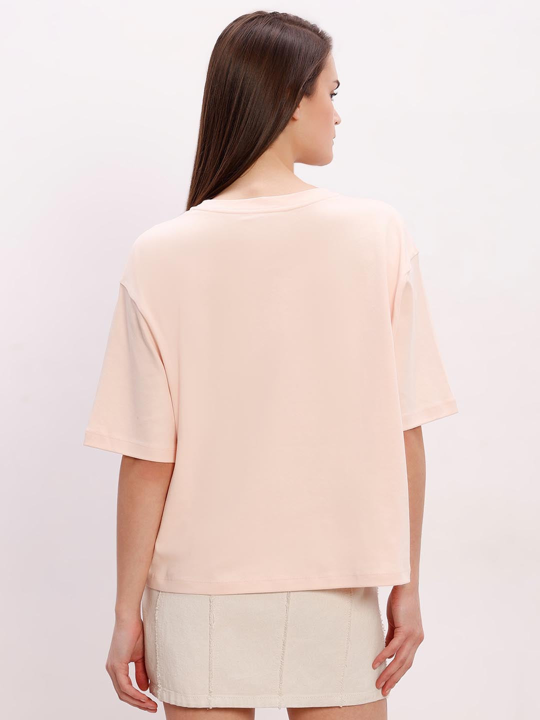 Vero Moda Peach Printed Cotton T-Shirt