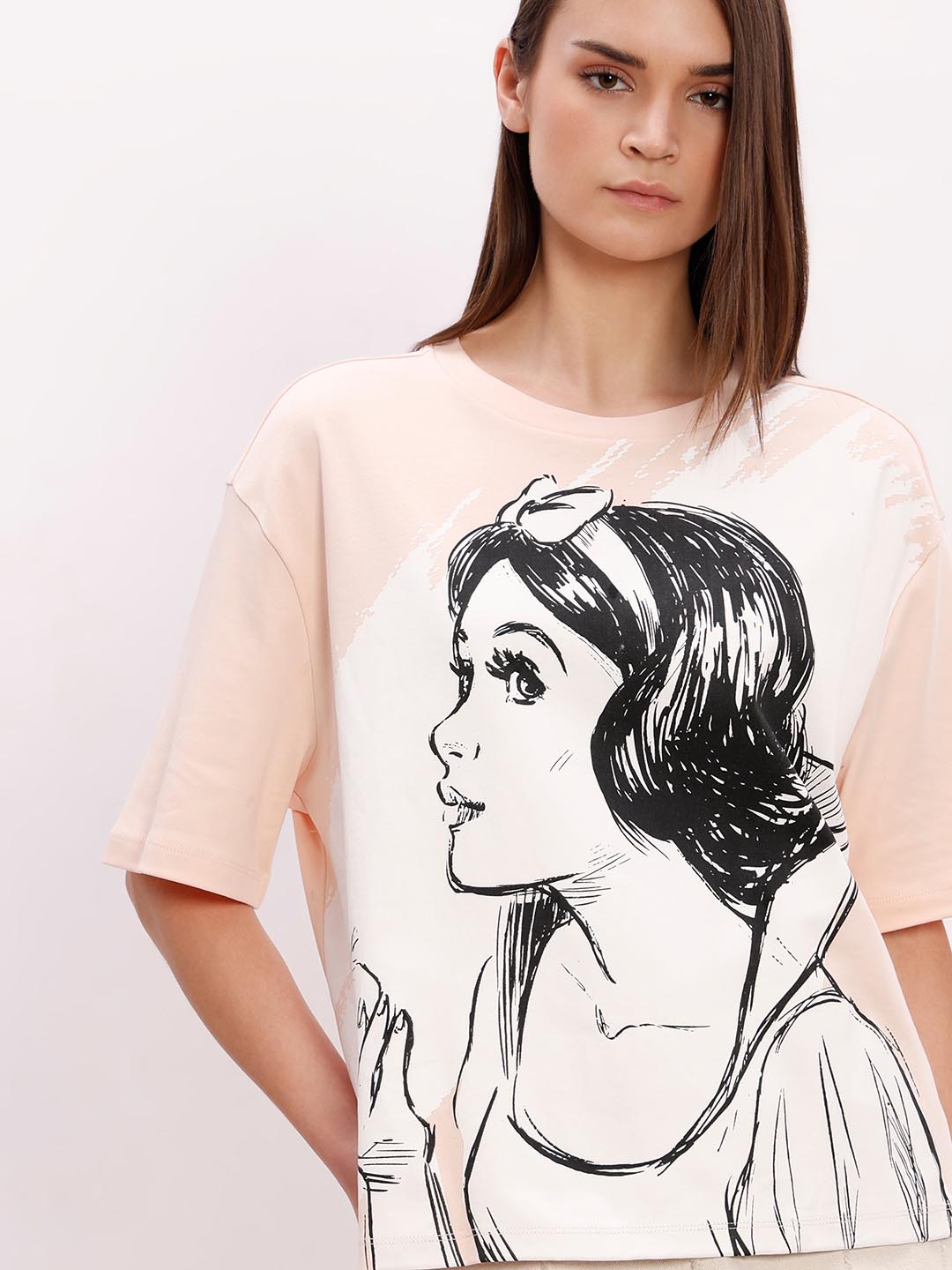 Vero Moda Peach Printed Cotton T-Shirt