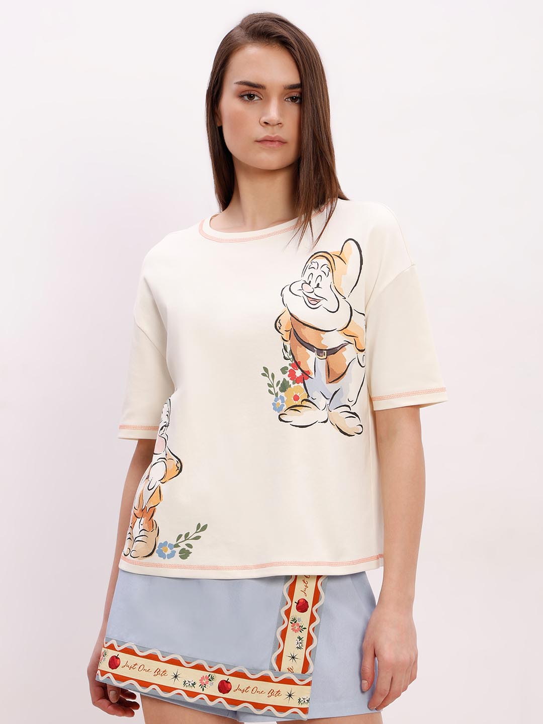 Vero Moda off-White Printed Cotton T-Shirt