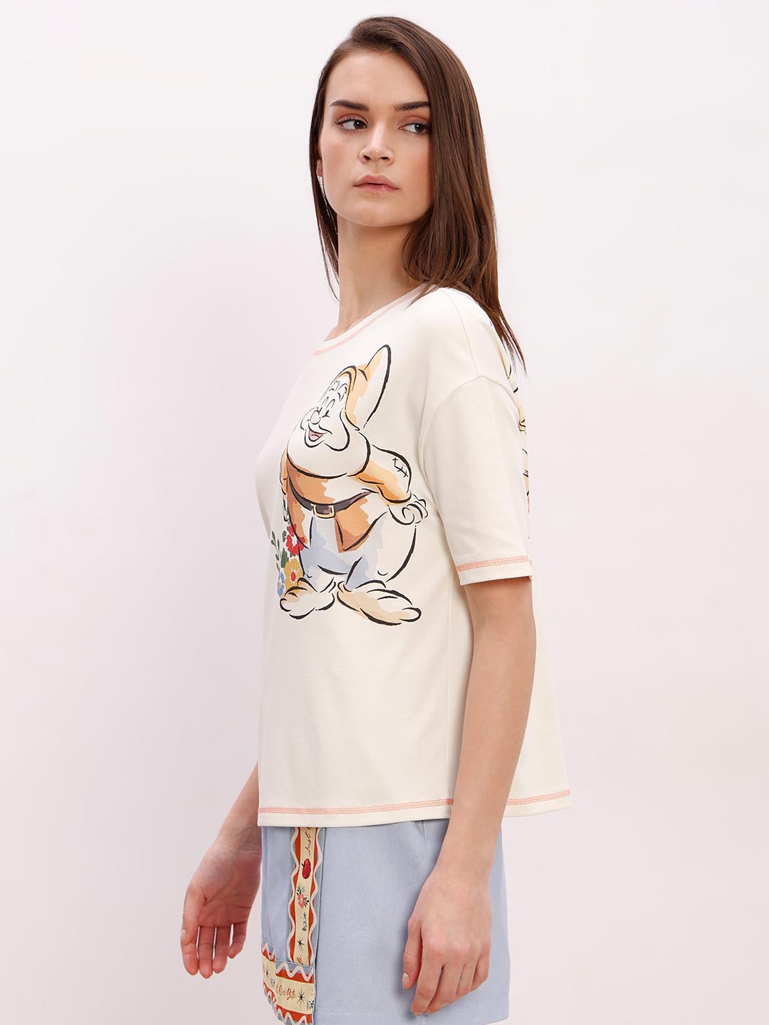 Vero Moda off-White Printed Cotton T-Shirt