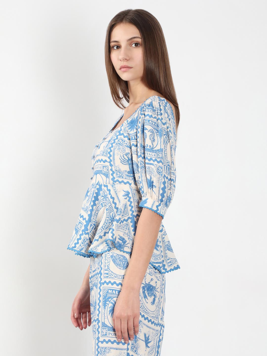 Vero Moda Ecru Printed Co-Ord Set Top