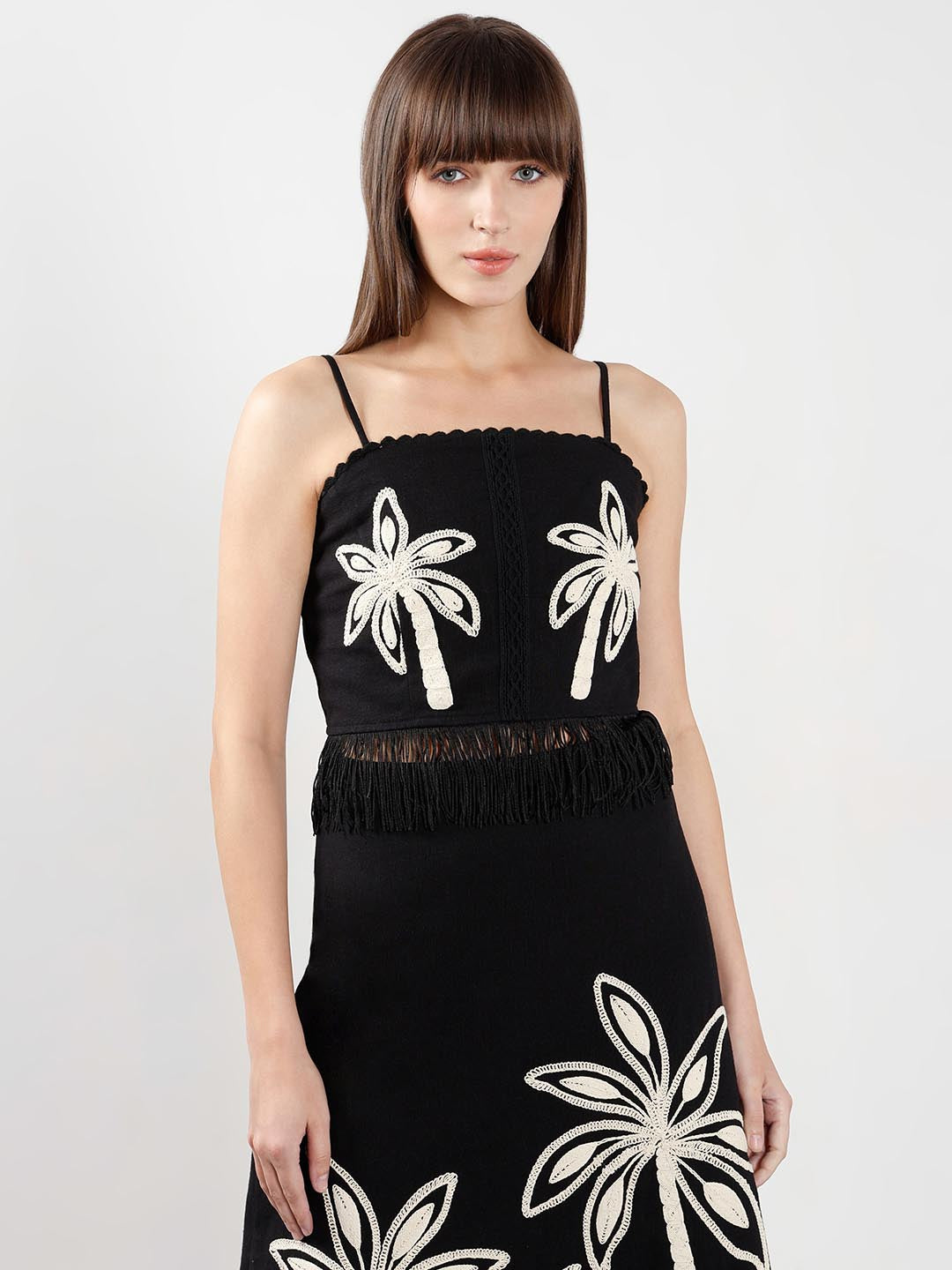 Vero Moda Black Embroidered Cropped Co-Ord Set Top