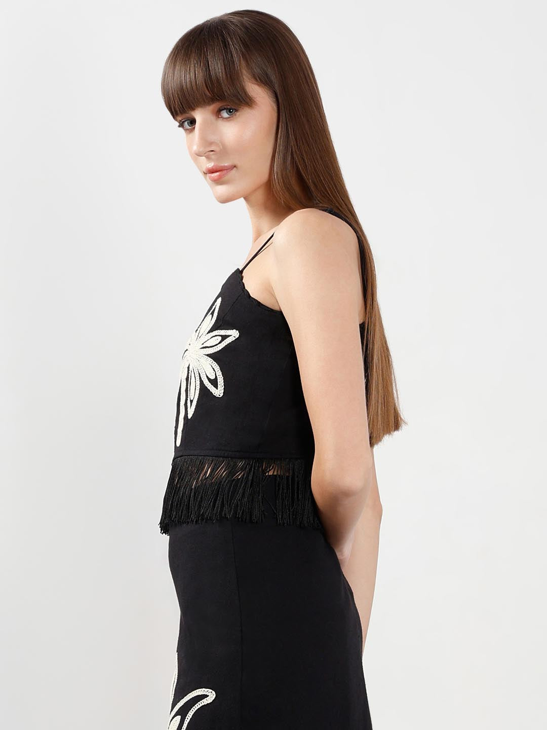 Vero Moda Black Embroidered Cropped Co-Ord Set Top
