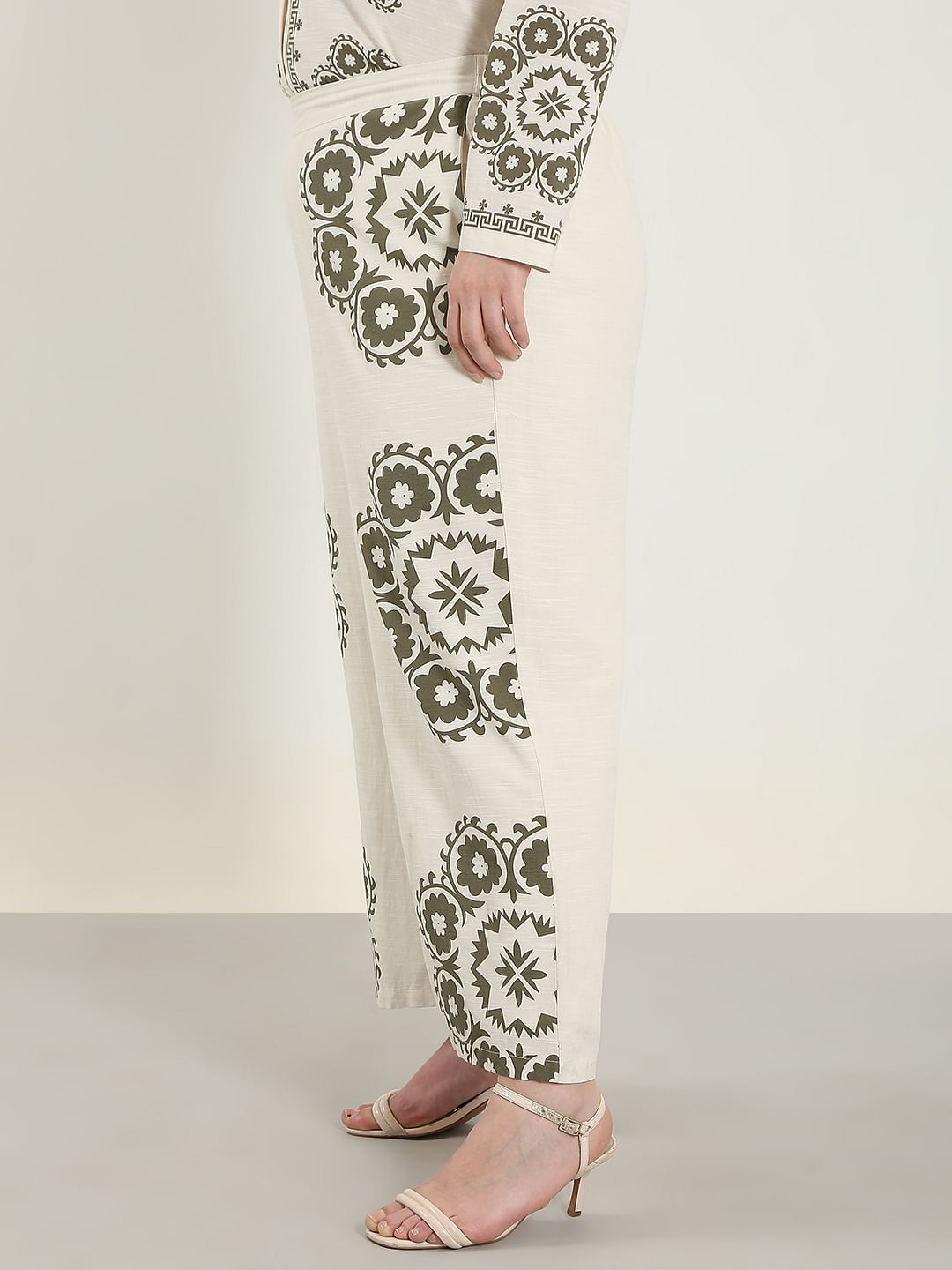 Curve Ecru Printed Co-Ord Set Pants