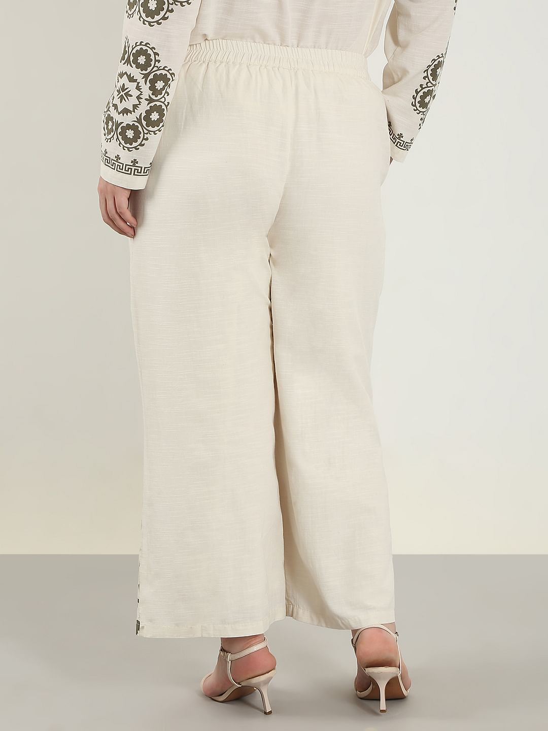 Curve Ecru Printed Co-Ord Set Pants