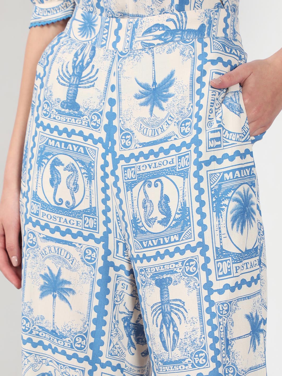 Vero Moda Ecru Printed Co-Ord Set Pants