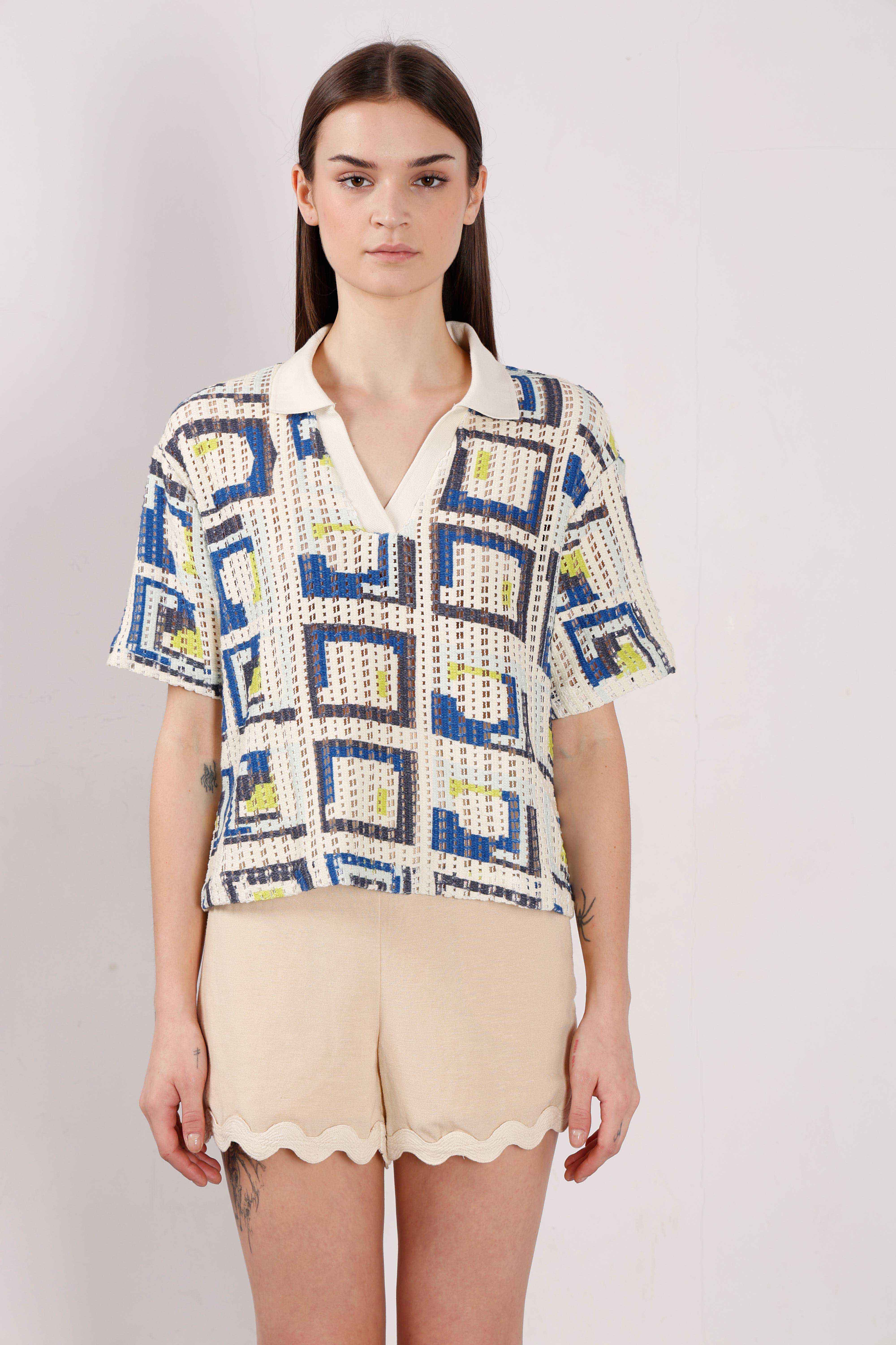 Vero Moda off-White Printed Knitted Polo