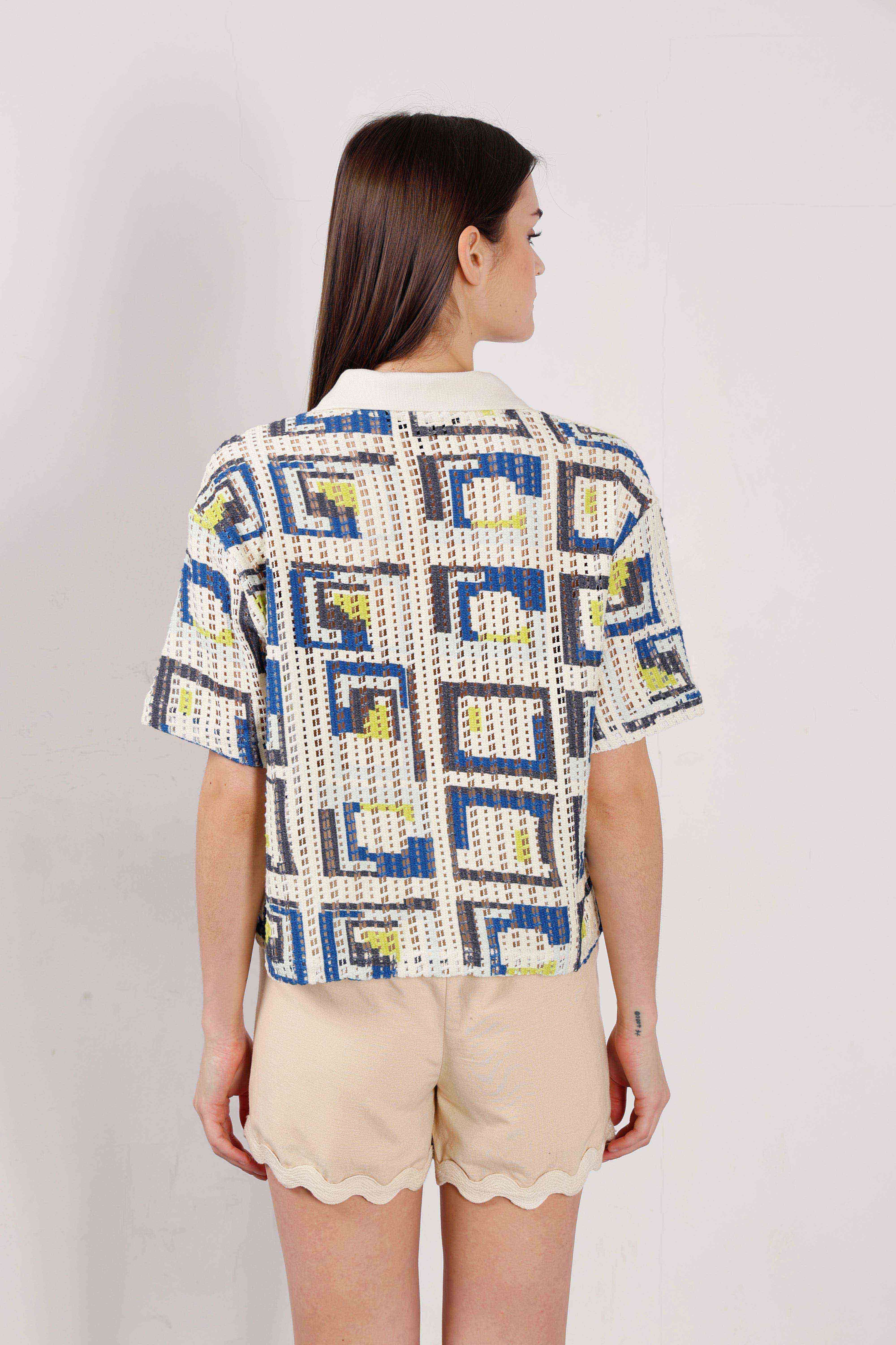 Vero Moda off-White Printed Knitted Polo