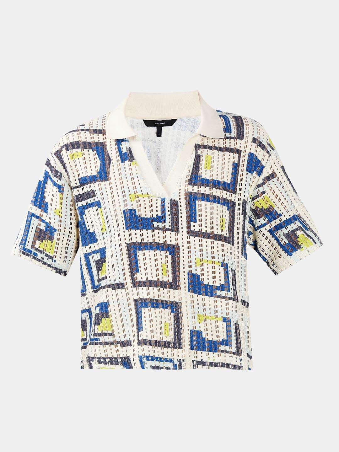Vero Moda off-White Printed Knitted Polo