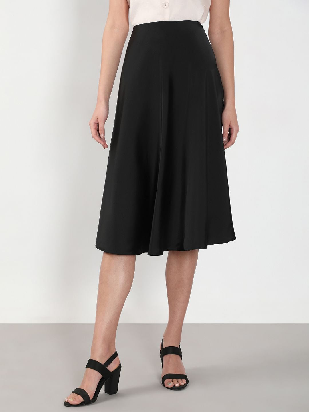 Black Flared Midi Skirt