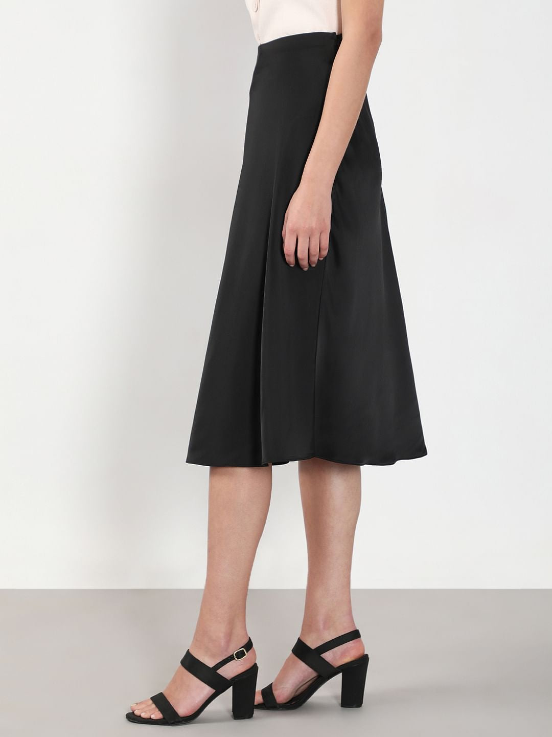 Black Flared Midi Skirt
