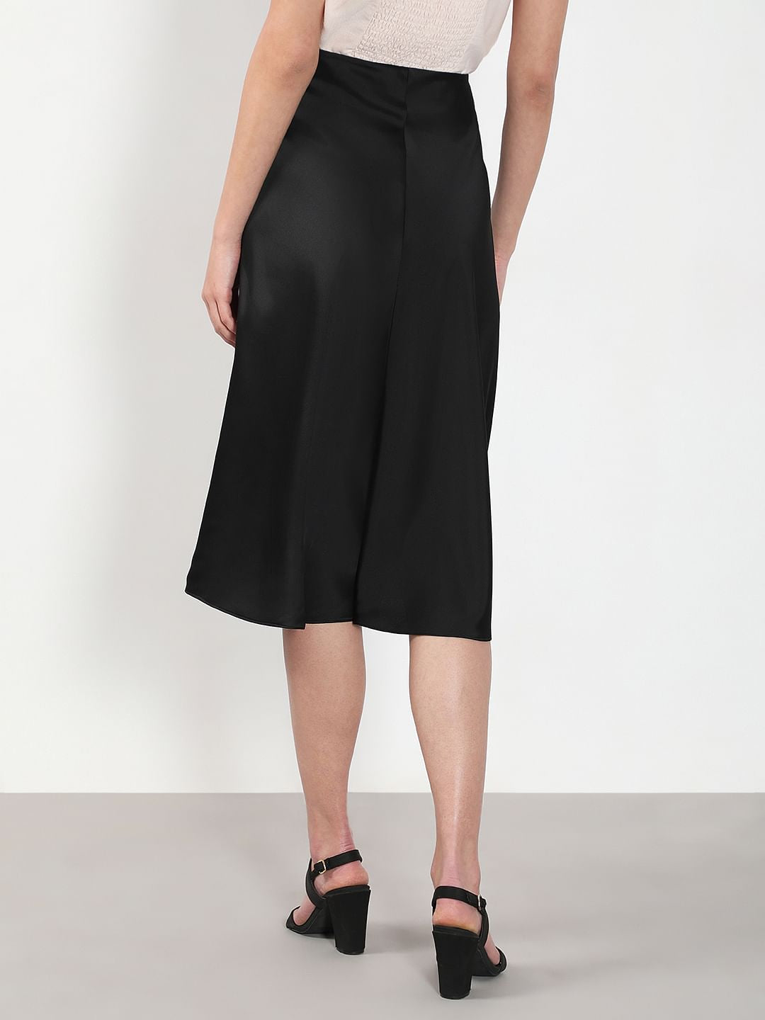 Black Flared Midi Skirt