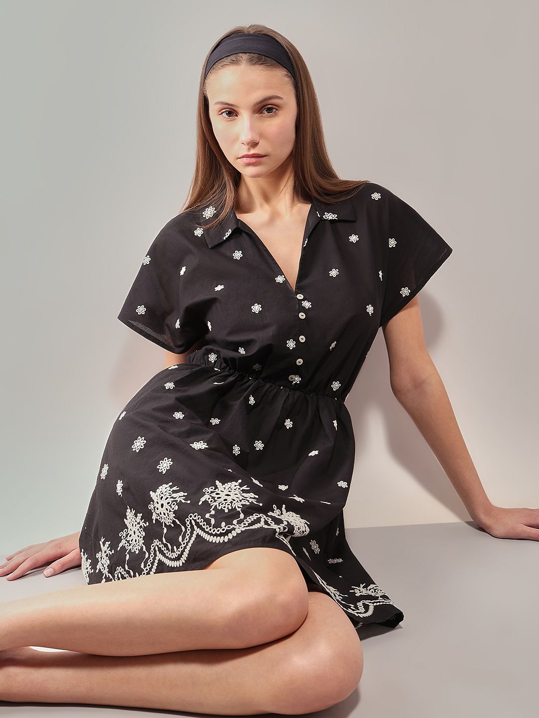 Black Embroidered Short Dress