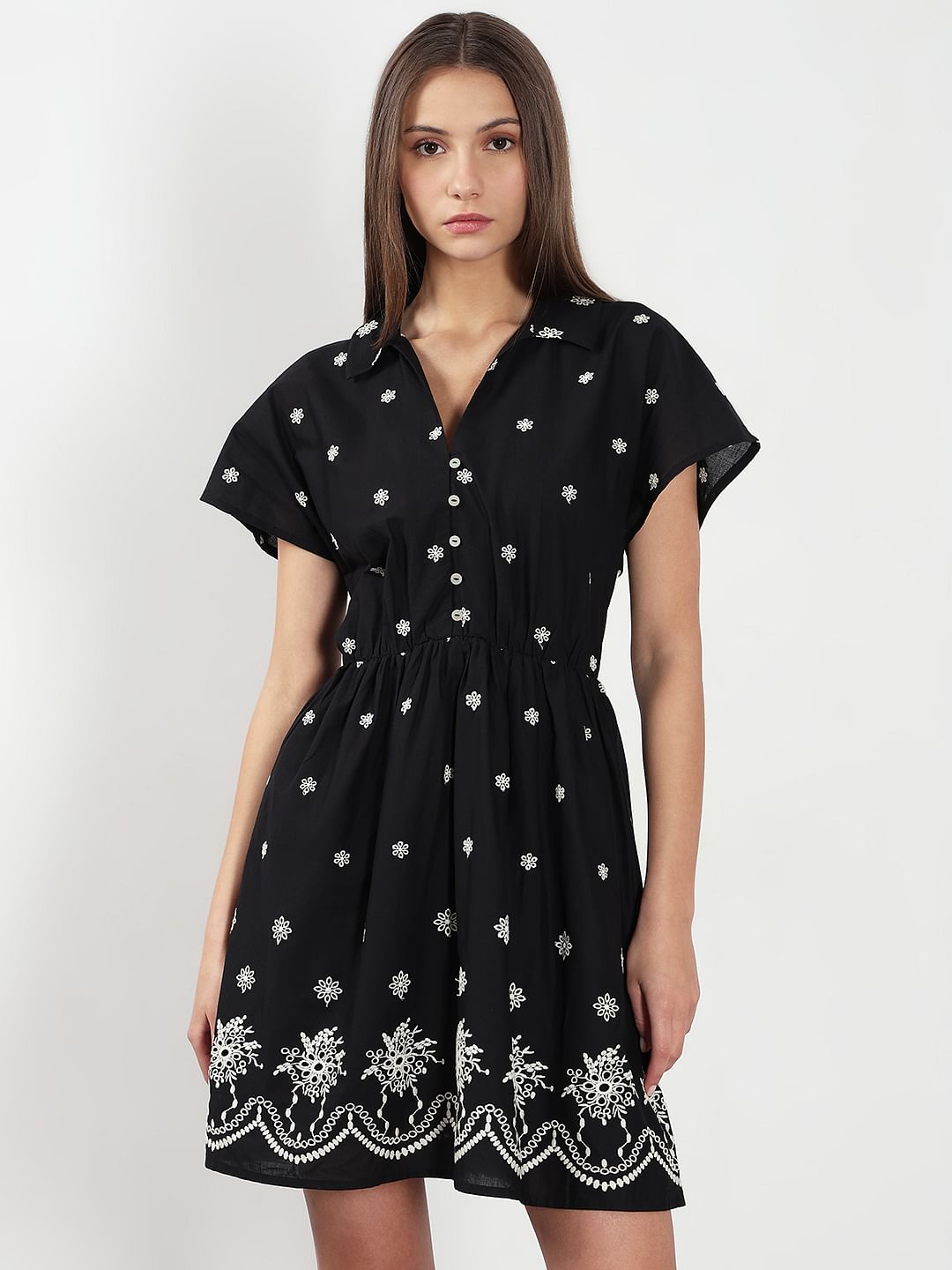 Black Embroidered Short Dress