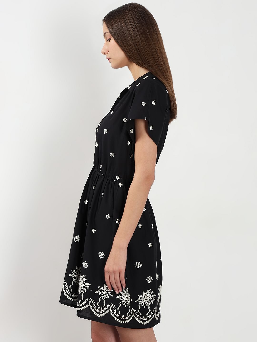 Black Embroidered Short Dress