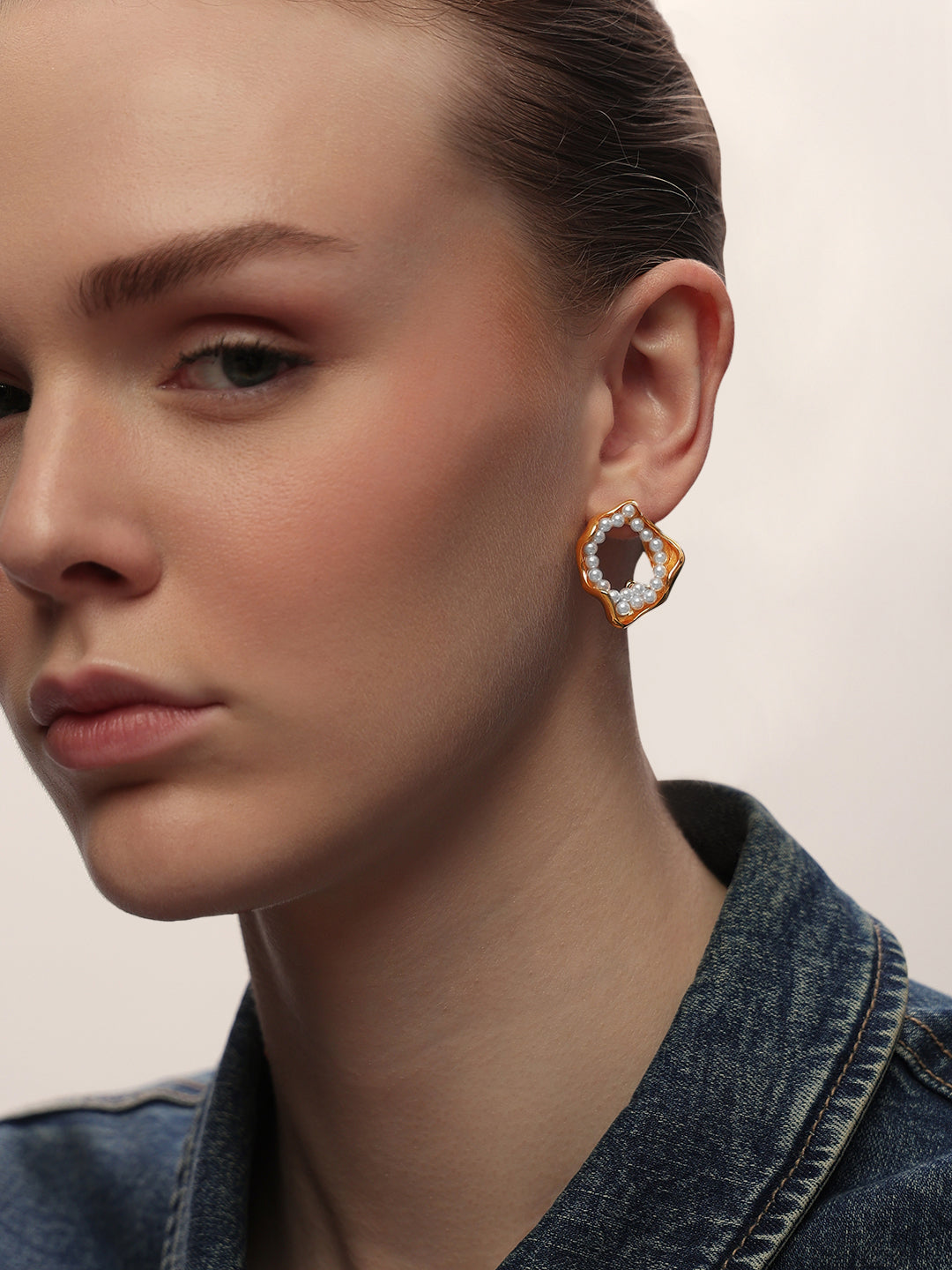 Golden Pearl Embellished Studs
