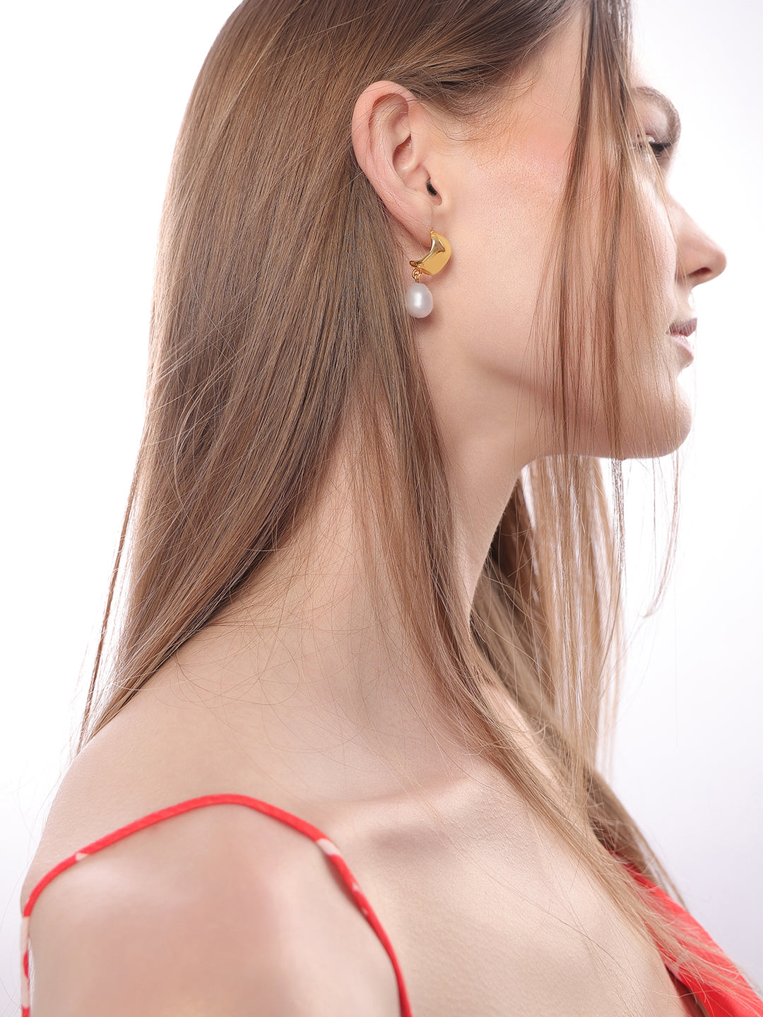 Golden Pearl Detail Drop Earrings