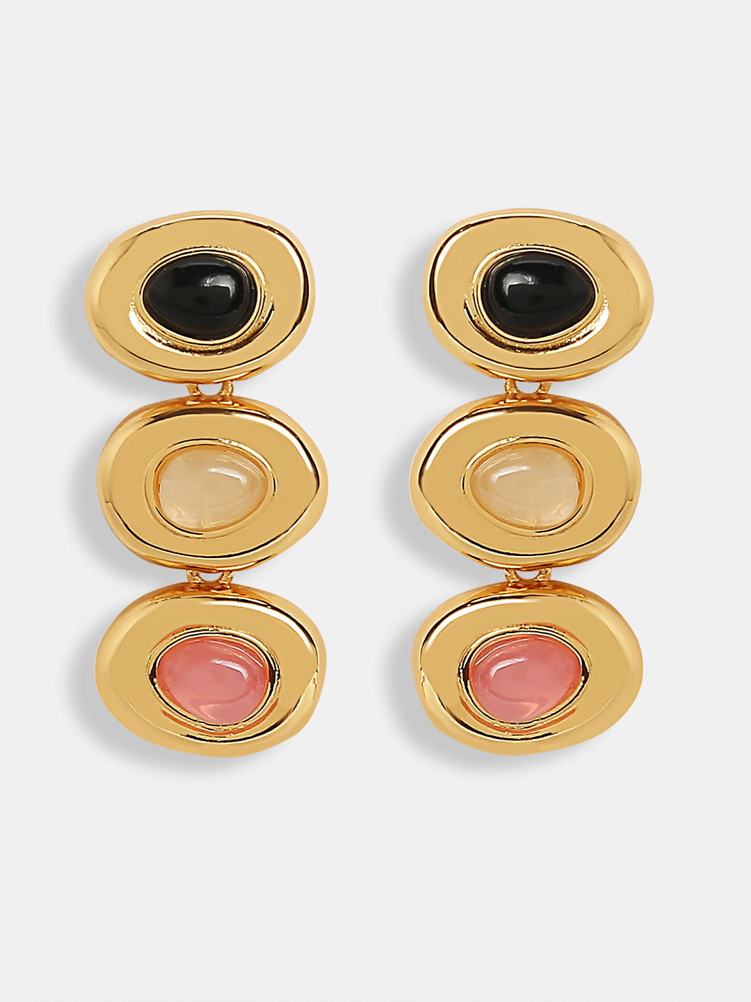Golden Tripe Oval Drop Earrings