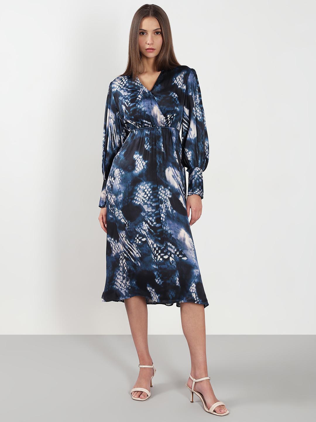 Vero Moda Navy Blue Printed Midi Dress