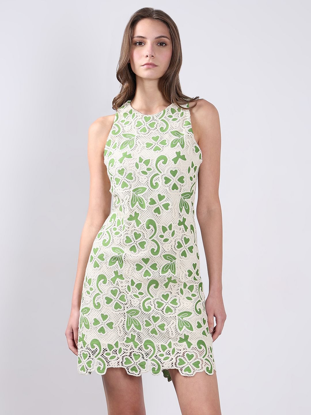 Green Embroidered Mini Dress
