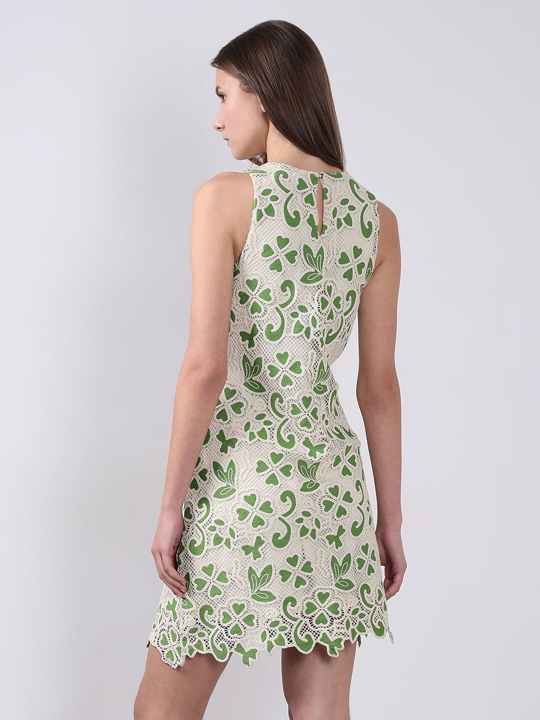 Green Embroidered Mini Dress