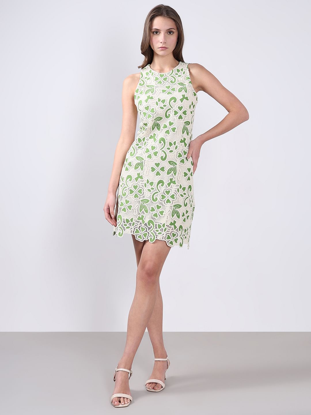 Green Embroidered Mini Dress