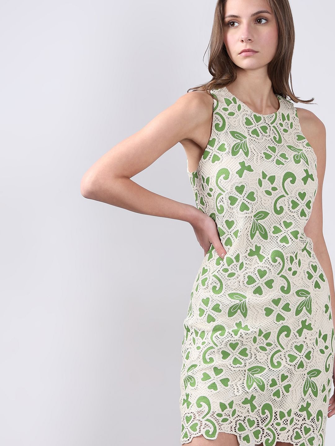 Green Embroidered Mini Dress