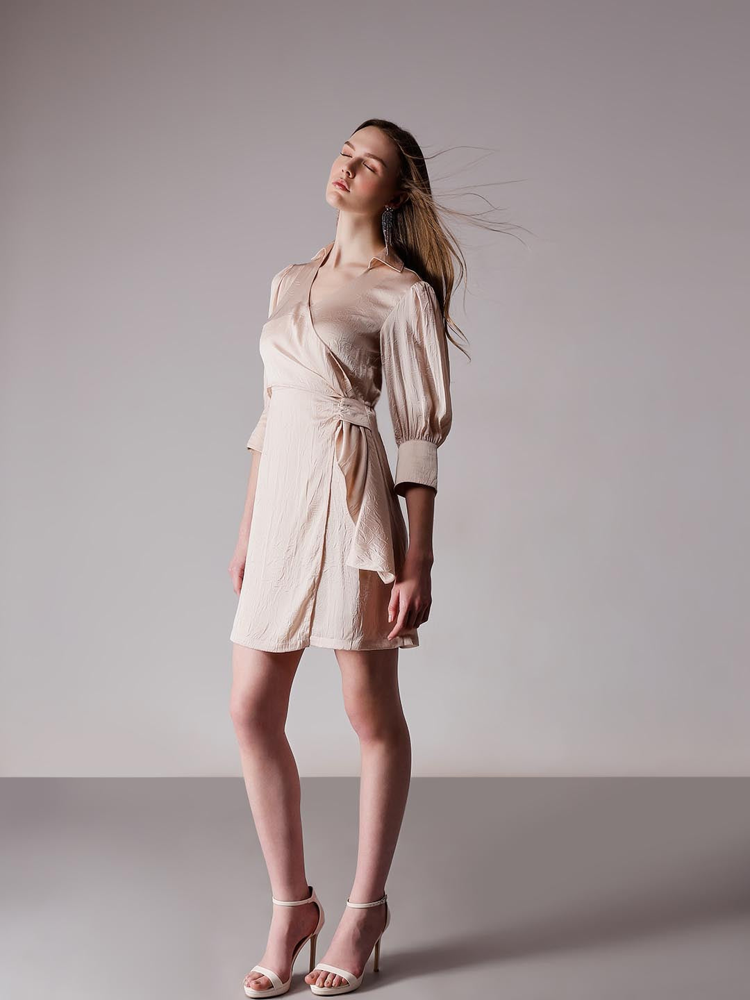 VERO MODA Off-White Wrap Satin Dress